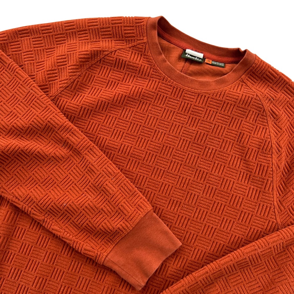 Howler Brothers Eleos Fleece Crewneck Pullover Mens M Burnt Orange Textured Grid